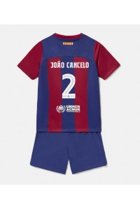 Barcelona Joao Cancelo #2 Jalkapallovaatteet Lasten Kotipeliasu 2023-24 Lyhythihainen (+ Lyhyet housut)